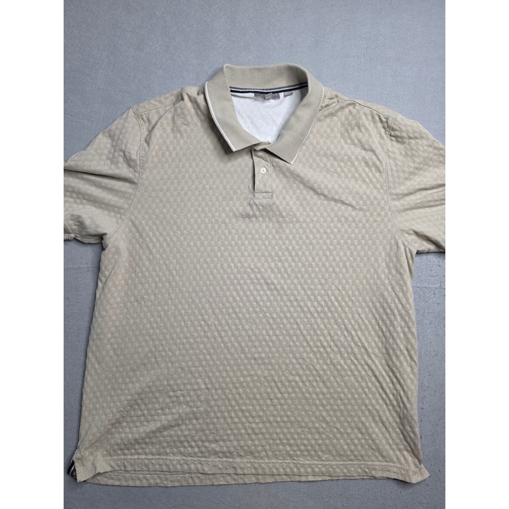 Ted Baker Polo Shirt Men's 2XL Beige Geometric Textured Golf Tennis Performance